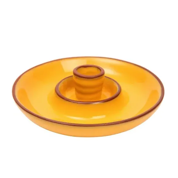Glazed Olive Dish with Pip Well - Ochre, Terracotta
