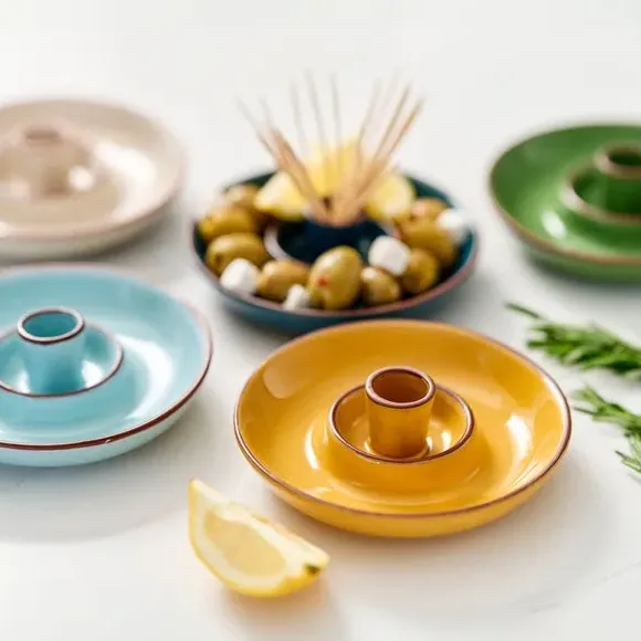 Glazed Olive Dish with Pip Well - Ochre, Terracotta