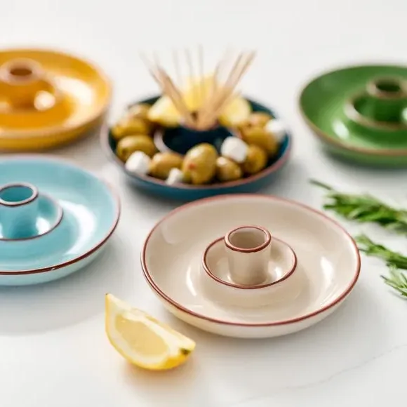 Glazed Olive Dish with Pip Well - Stone, Terracotta