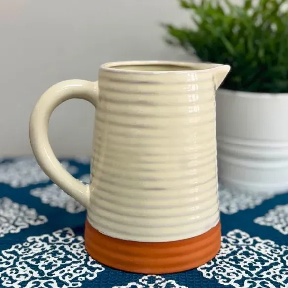 Ribbed Jug 1L Capacity - White, Terracotta