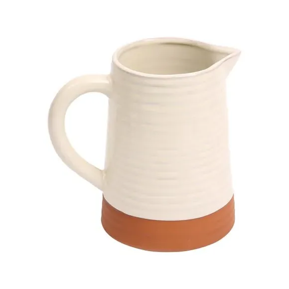 Ribbed Jug 1L Capacity - White, Terracotta