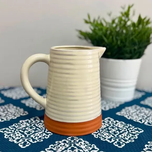 Ribbed Jug 1L Capacity - White, Terracotta image