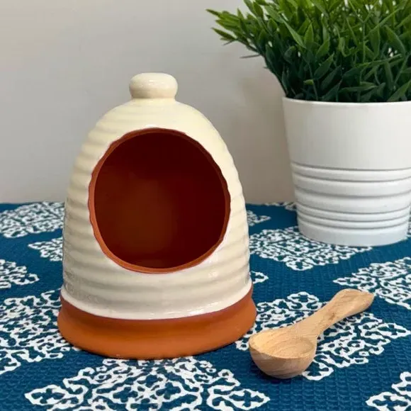 Ribbed Salt Pig - White, Terracotta