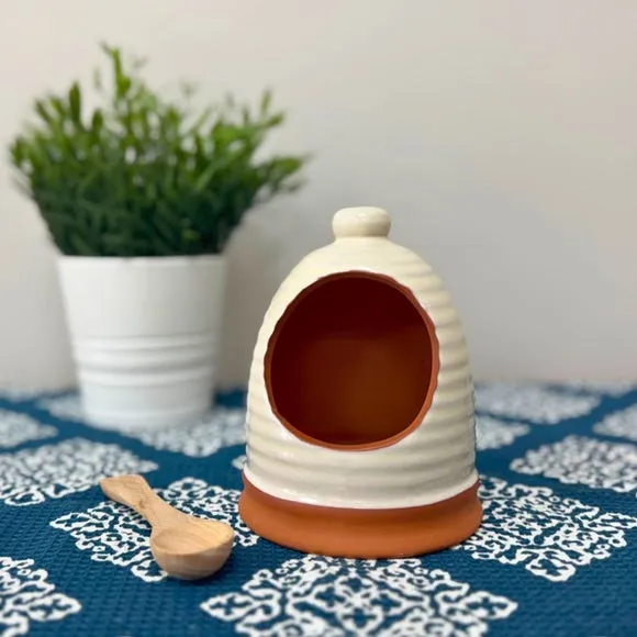 Ribbed Salt Pig - White, Terracotta