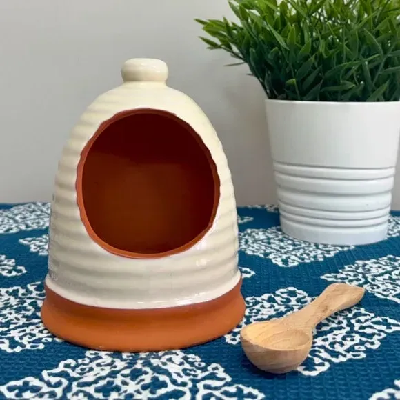 Ribbed Salt Pig - White, Terracotta