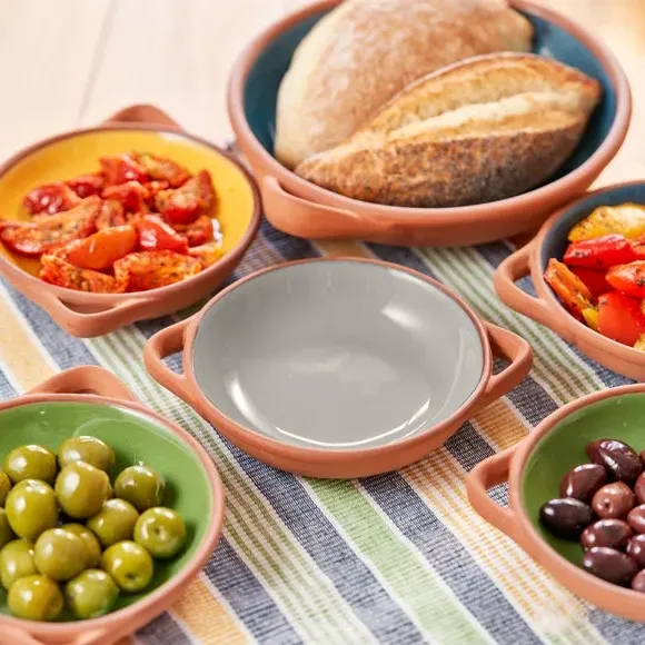 Set of 2 Small Tapas Dishes - Stone, Terracotta