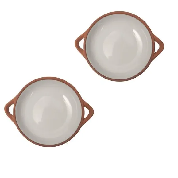 Set of 2 Small Tapas Dishes - Stone, Terracotta