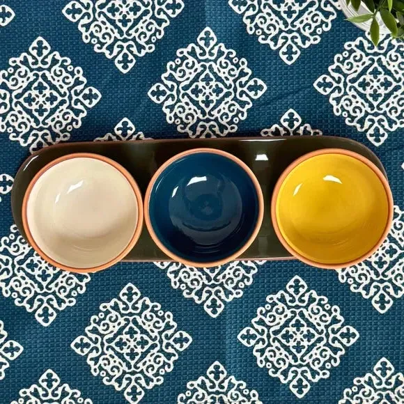 Set of 3 Round Snack Bowls - Olive, Terracotta