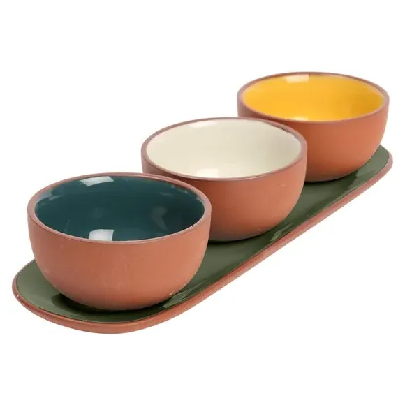 Set of 3 Round Snack Bowls - Olive, Terracotta