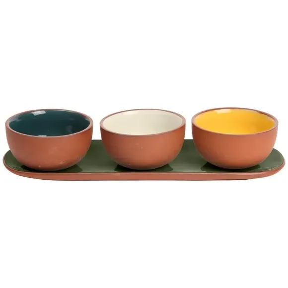 Set of 3 Round Snack Bowls - Olive, Terracotta