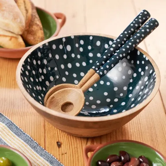 Spotted Salad Bowl - Blue, Mango Wood image