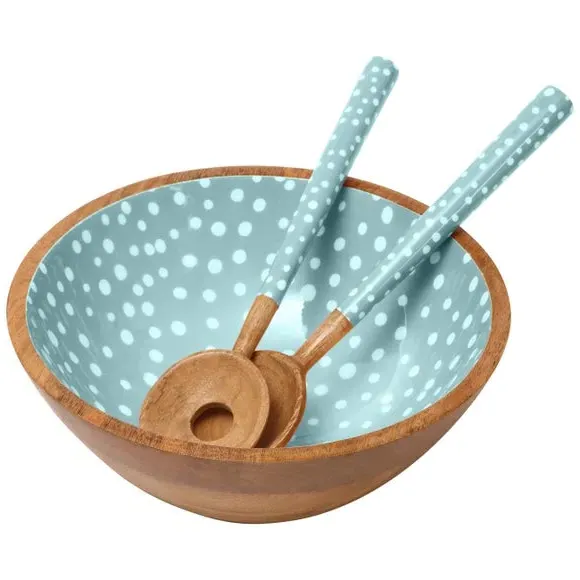 Spotted Salad Bowl - Duck Egg, Mango Wood