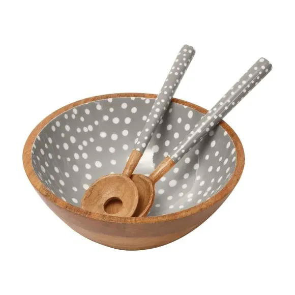 Spotted Salad Bowl - Stone, Mango Wood