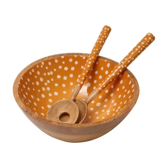 Spotted Salad Bowl - Yellow, Mango Wood