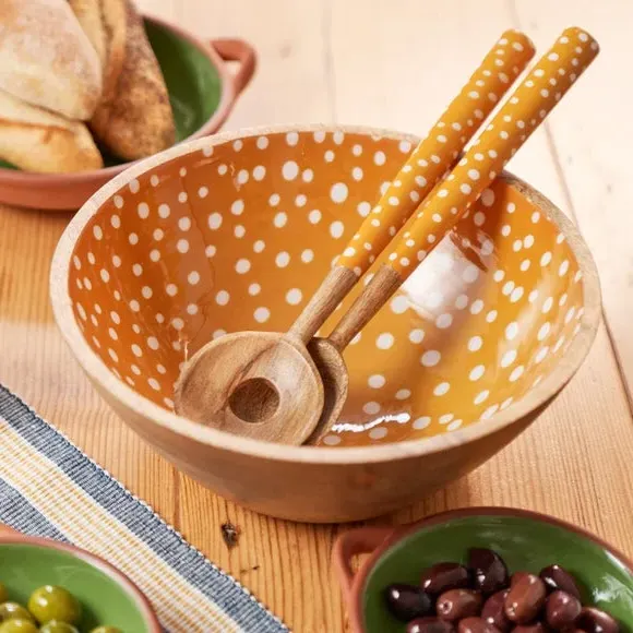 Spotted Salad Bowl - Yellow, Mango Wood