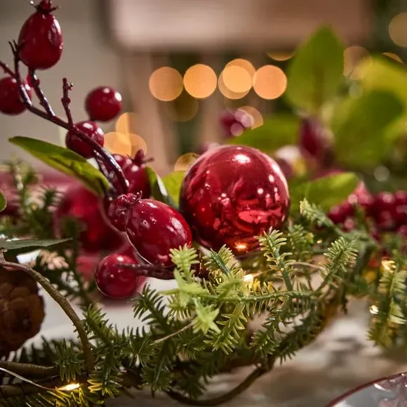 1.5m LED Garland with Baubles - Red, Mixed