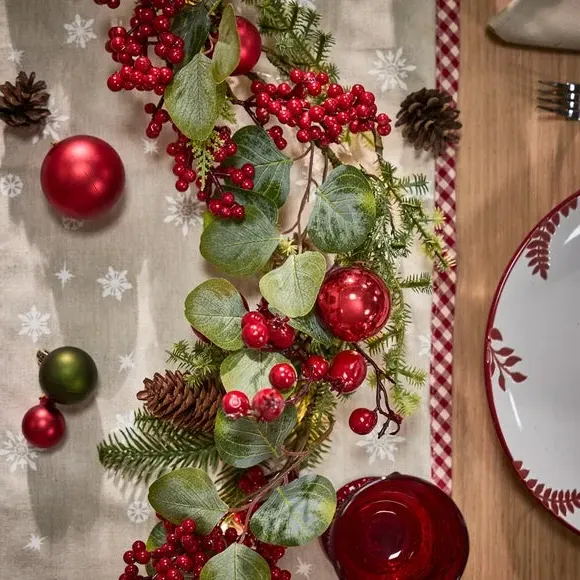 1.5m LED Garland with Baubles - Red, Mixed
