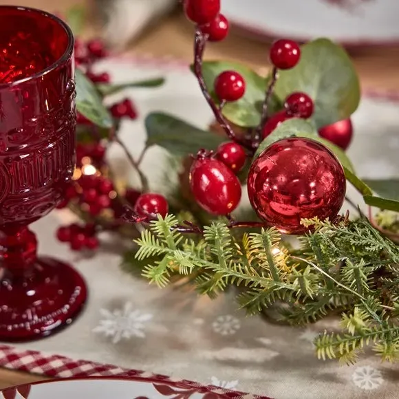 1.5m LED Garland with Baubles - Red, Mixed