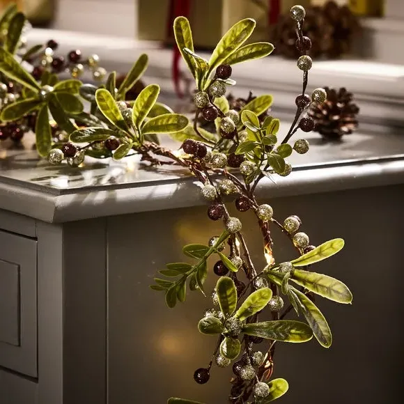 160cm LED Berry Garland - Green, Copper Wire image