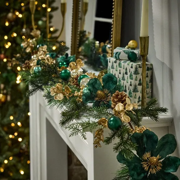 180cm Velvet Bloom Garland - Green, Pine image