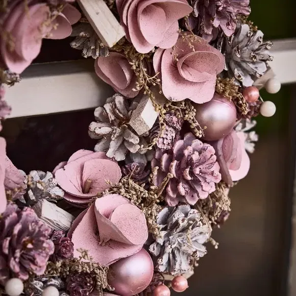 38cm Rose Wreath - Pink, Mixed Materials