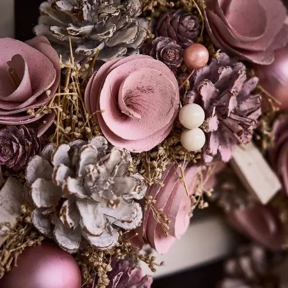 38cm Rose Wreath - Pink, Mixed Materials