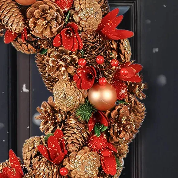 50cm Winter Wreath Hand-Crafted - Red, Mixed
