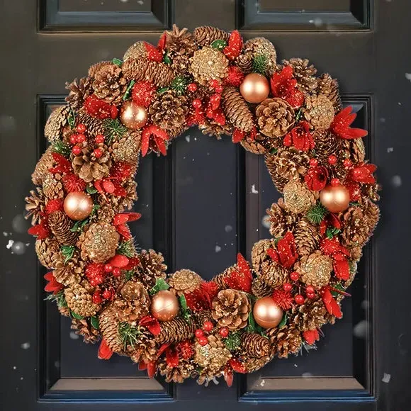 50cm Winter Wreath Hand-Crafted - Red, Mixed image
