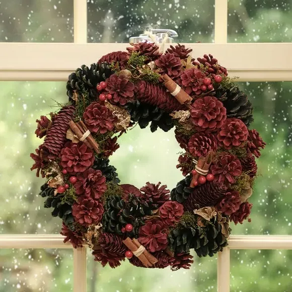 Artificial Cinnamon Wreath - Red, Wood Base