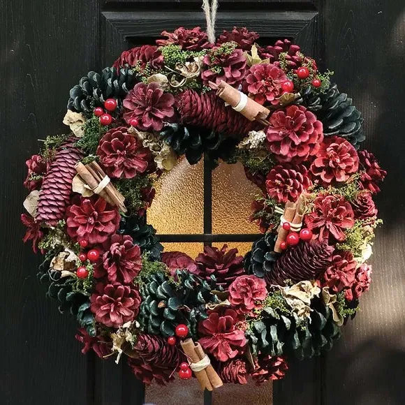 Artificial Cinnamon Wreath - Red, Wood Base image