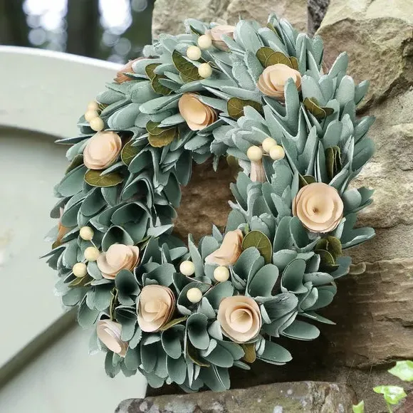 Artificial Rose Wreath - Green, Mixed Materials