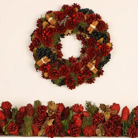 Artificial Wreath & Garland Set - Red, Pine