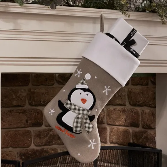 Christmas Stocking with Penguin Design - Grey image