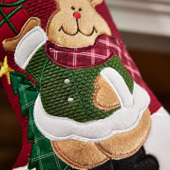 Christmas Stocking with Reindeer - Green, Fabric