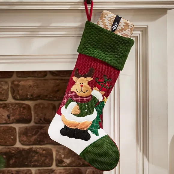 Christmas Stocking with Reindeer - Green, Fabric image