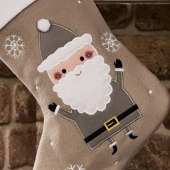 Christmas Stocking with Santa Design - Grey