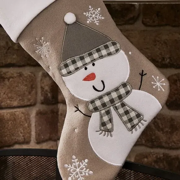 Christmas Stocking with Snowman Design - Grey