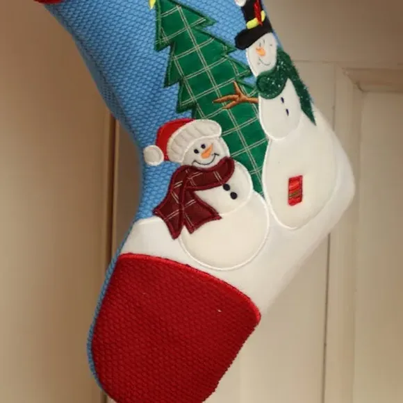 Christmas Stocking with Snowmen - Blue, Felt