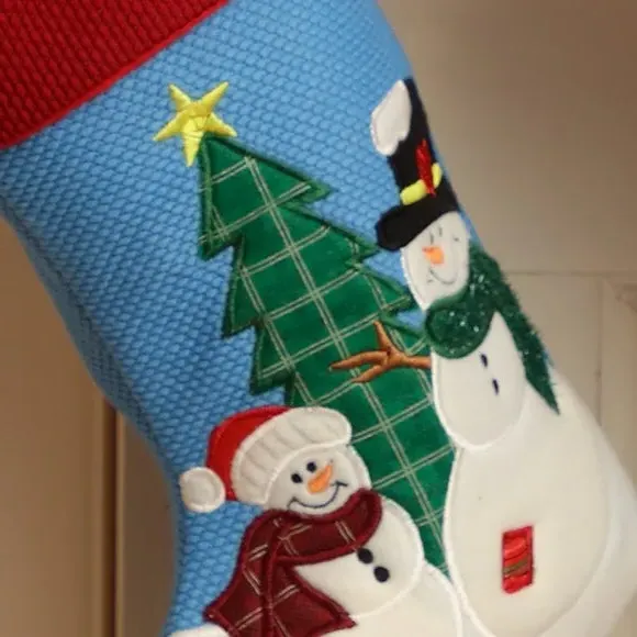 Christmas Stocking with Snowmen - Blue, Felt