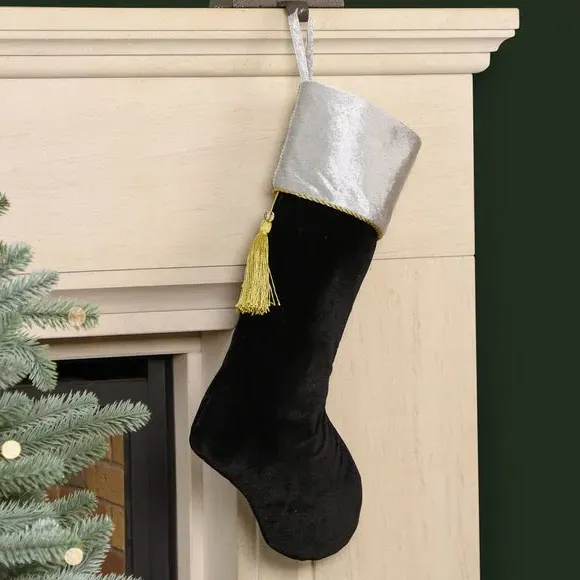 Christmas Stocking with Tassel - Black, Velvet