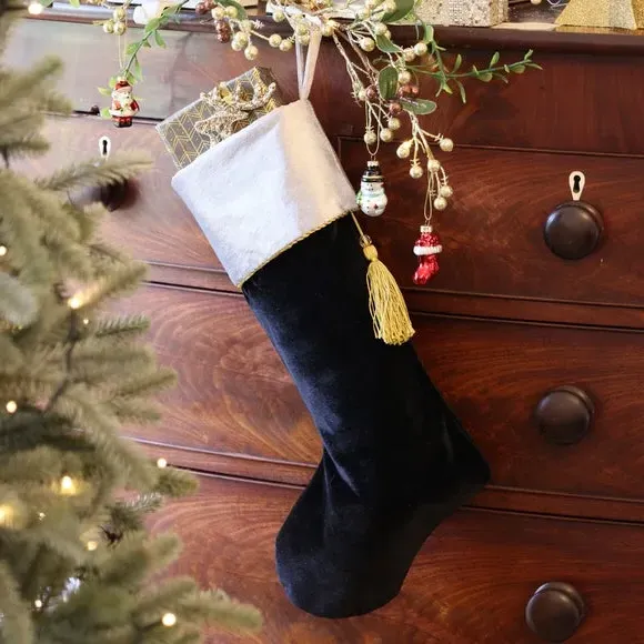 Christmas Stocking with Tassel - Black, Velvet image