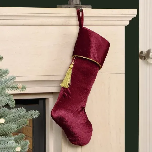 Christmas Stocking with Tassel - Red, Velvet