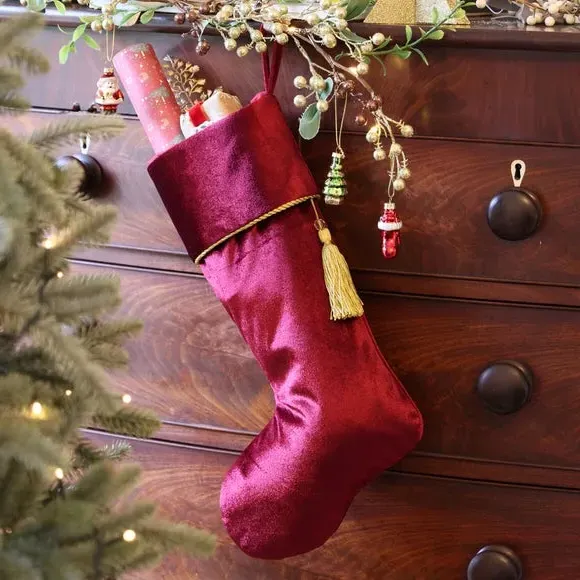 Christmas Stocking with Tassel - Red, Velvet