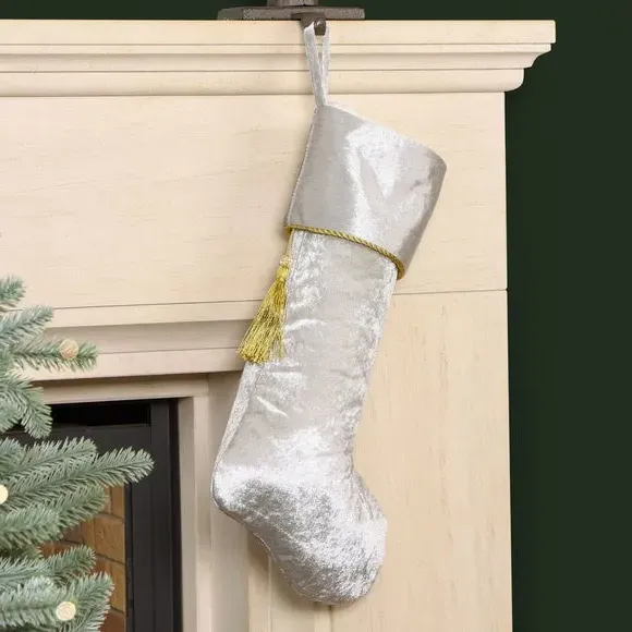 Christmas Stocking with Tassel - Silver, Velvet