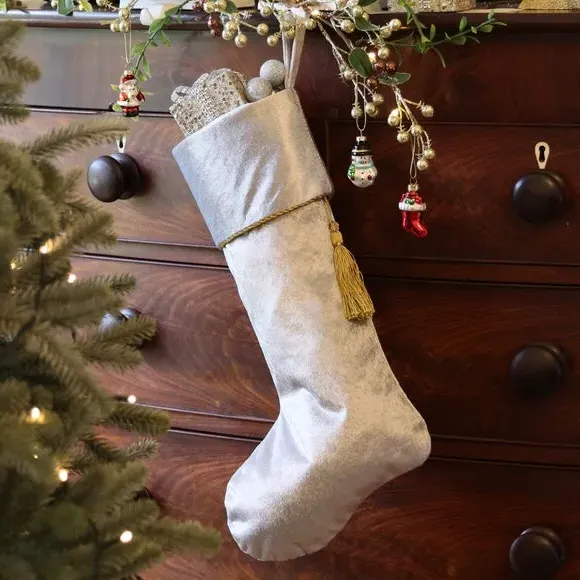 Christmas Stocking with Tassel - Silver, Velvet