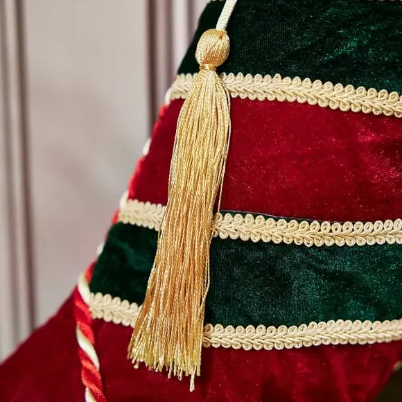 Elf Boot Christmas Stocking with Bells - Red, Velvet