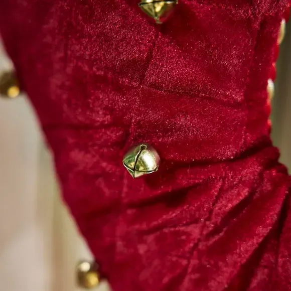 Elf Boot Christmas Stocking with Bells - Red, Velvet