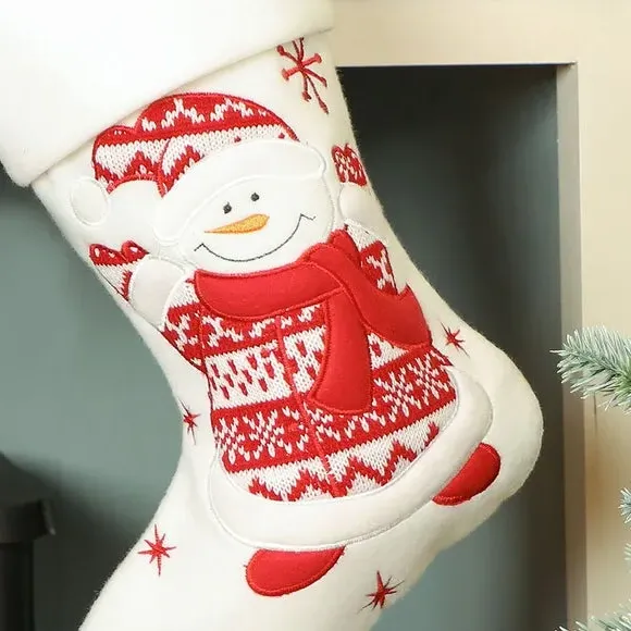 Embroidered Christmas Stocking - White, Fabric