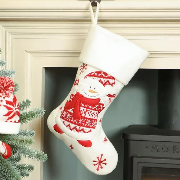 Embroidered Christmas Stocking - White, Fabric image