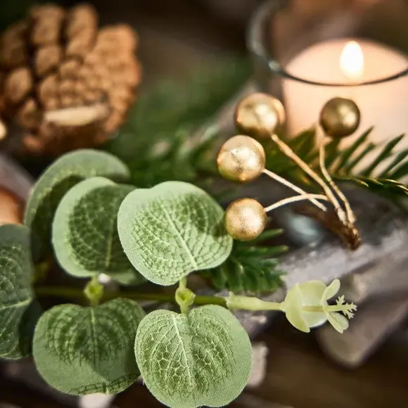 Eucalyptus Candle Holder Wreath - Gold, Glass